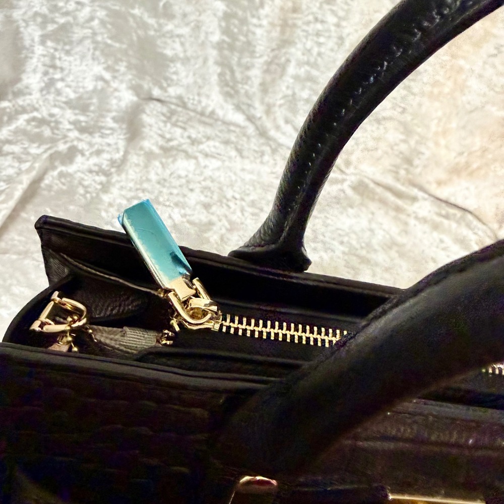 Verano Hill Marseille Black Croc Embossed Satchel Handbag Gold Hardware New - Picture 5 of 12
